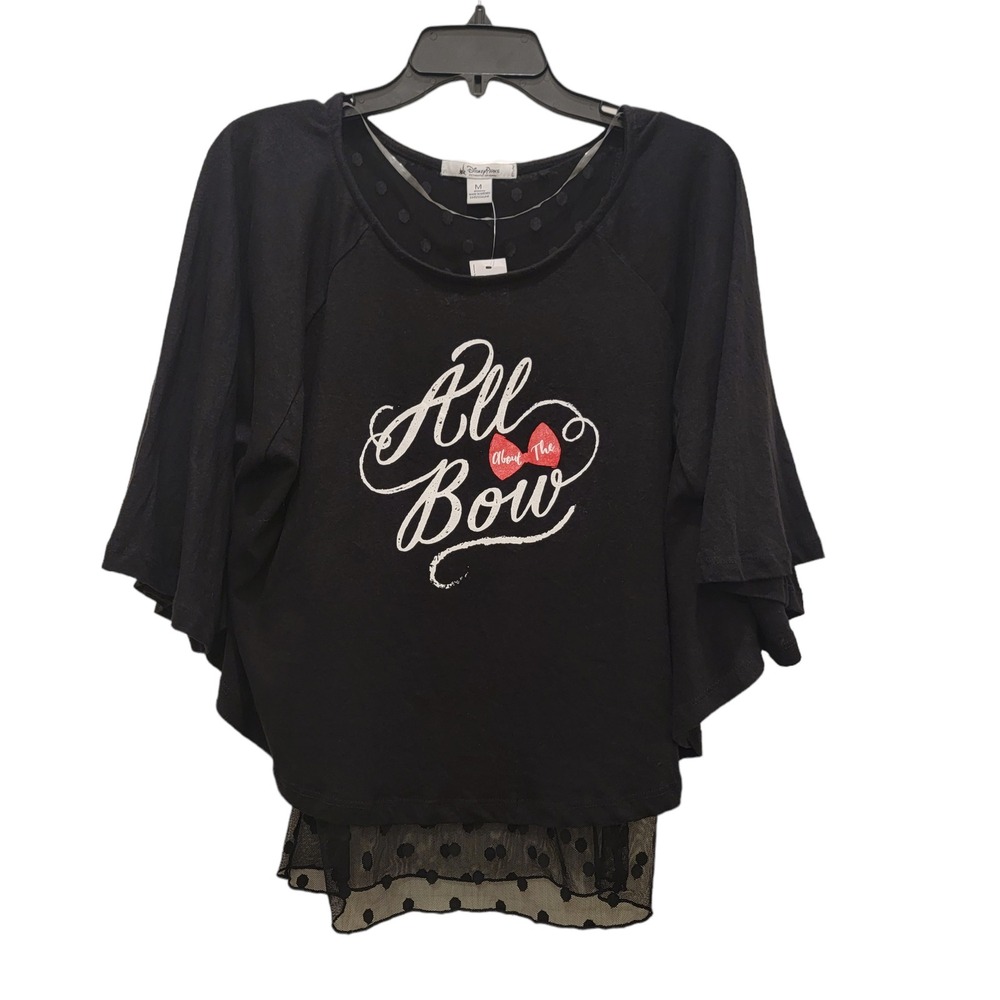 Disney Park All About The Bow Black Layered Polka Dot Mesh Top Medium Resort NEW